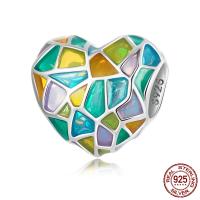 925 Sterling Silver European Beads Heart oxidation enamel multi-colored Approx 4.5mm Sold By PC