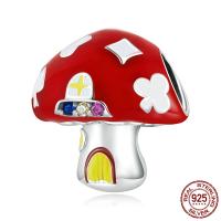 925 Sterling Silver European Beads mushroom oxidation micro pave cubic zirconia & enamel red Approx 4.5mm Sold By PC