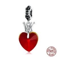 Cubic Zirconia Micro Pave 925 Sterling Silver Pendant, with Glass, Heart, oxidation, micro pave cubic zirconia, red, 12x27mm, Hole:Approx 4.5mm, Sold By PC