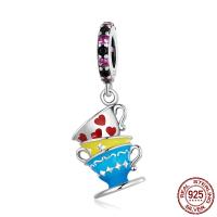 Cubic Zirconia Micro Pave 925 Sterling Silver Pendant Cup oxidation micro pave cubic zirconia & enamel multi-colored Approx 4.5mm Sold By PC