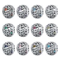 925 Sterling Silver European Beads, Round, oxidation, different designs for choice & with letter pattern & micro pave cubic zirconia & enamel, more colors for choice, 11x10mm, Sold By PC