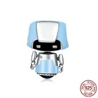 925 Sterling Silver European Beads Robot oxidation enamel skyblue Sold By PC