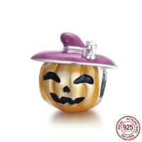 925 Sterling Silver European Beads Pumpkin platinum color plated enamel multi-colored Sold By PC