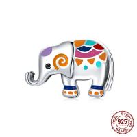 925 Sterling Silver European Beads Elephant oxidation enamel multi-colored Sold By PC