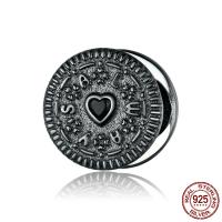 Perles European en argent sterling 925, Biscuit, noir or plaqué, pavé de micro zircon, 10x8mm, Vendu par PC