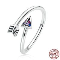 Cubic Zirconia Micro Pave 925 Sterling Silver Rings, Arrow, oxidation, Adjustable & micro pave cubic zirconia & for woman, 1.50mm, Sold By PC