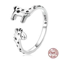 925 Sterling Silver Finger Rings, Giraffe, oxidation, Adjustable & for woman, 2mm, Sold By PC