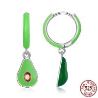 Cubic Zirconia Micro Pave Sterling Silver Earring, 925 Sterling Silver, Avocado, oxidation, micro pave cubic zirconia & for woman & enamel, green, 7x24mm, Sold By Pair