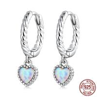 925 Sterling Silver Drop -øreringe, 925 Sterling Sølv, med opal, Heart, platin farve forgyldt, for kvinde, 5x20mm, Solgt af par
