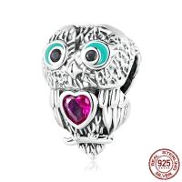 925 Sterling Silver European Beads Owl oxidation micro pave cubic zirconia & enamel multi-colored Approx 4.5mm Sold By PC