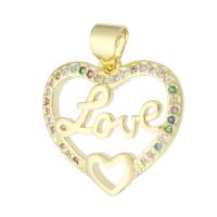 Cubic Zirconia Micro Pave Brass Pendant, Heart, gold color plated, fashion jewelry & micro pave cubic zirconia & for woman, multi-colored, 17.50x16x2.50mm, Hole:Approx 3mm, 10PCs/Lot, Sold By Lot