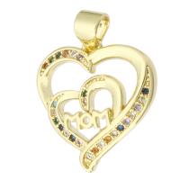 Cubic Zirconia Micro Pave Brass Pendant, Heart, gold color plated, fashion jewelry & DIY & micro pave cubic zirconia & for woman, multi-colored, 17.50x18x3mm, 10PCs/Lot, Sold By Lot