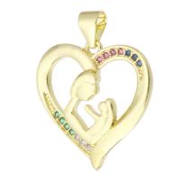 Cubic Zirconia Micro Pave Brass Pendant, Heart, gold color plated, fashion jewelry & Mother Day Jewelry & DIY & micro pave cubic zirconia, multi-colored, 21x21x4mm, Hole:Approx 3.5mm, 10PCs/Lot, Sold By Lot