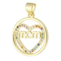Cubic Zirconia Micro Pave Brass Pendant, Round, gold color plated, fashion jewelry & Mother Day Jewelry & DIY & micro pave cubic zirconia, multi-colored, 17x19.50x2mm, Hole:Approx 3mm, 10PCs/Lot, Sold By Lot