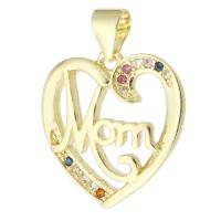 Cubic Zirconia Micro Pave Brass Pendant, Heart, gold color plated, fashion jewelry & Mother Day Jewelry & DIY & micro pave cubic zirconia, multi-colored, 17x18x3mm, Hole:Approx 3mm, 10PCs/Lot, Sold By Lot