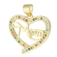 Cubic Zirconia Micro Pave Brass Pendant, Heart, gold color plated, fashion jewelry & Mother Day Jewelry & DIY & micro pave cubic zirconia, multi-colored, 20x19x2mm, Hole:Approx 3mm, 10PCs/Lot, Sold By Lot