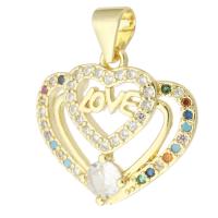 Cubic Zirconia Micro Pave Brass Pendant, Heart, gold color plated, fashion jewelry & DIY & micro pave cubic zirconia & for woman, multi-colored, 18.50x16.50x3.50mm, Hole:Approx 3.5mm, 10PCs/Lot, Sold By Lot