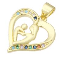 Cubic Zirconia Micro Pave Brass Pendant, Heart, gold color plated, fashion jewelry & Mother Day Jewelry & DIY & micro pave cubic zirconia, multi-colored, 17x18x3mm, Hole:Approx 3.5mm, 10PCs/Lot, Sold By Lot