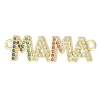 Cubic Zirconia Micro Pave Brass Connector, Alphabet Letter, gold color plated, fashion jewelry & Mother Day Jewelry & DIY & micro pave cubic zirconia, multi-colored, 28.50x7.50x2mm, Hole:Approx 1.5mm, 10PCs/Lot, Sold By Lot