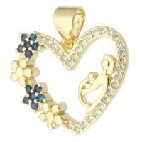 Cubic Zirconia Micro Pave Brass Pendant, Heart, gold color plated, fashion jewelry & DIY & micro pave cubic zirconia & for woman, two different colored, 18x15.50x3mm, Hole:Approx 3mm, 10PCs/Lot, Sold By Lot