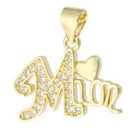 Cubic Zirconia Micro Pave Brass Pendant, Alphabet Letter, gold color plated, fashion jewelry & Mother Day Jewelry & DIY & micro pave cubic zirconia, golden, 20x16x2mm, Hole:Approx 3.5mm, 10PCs/Lot, Sold By Lot