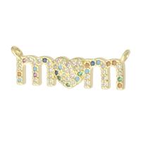 Cubic Zirconia Micro Pave Brass Connector, Alphabet Letter, gold color plated, fashion jewelry & Mother Day Jewelry & DIY & micro pave cubic zirconia, golden, 25x8x2mm, Hole:Approx 1mm, 10PCs/Lot, Sold By Lot