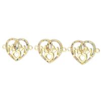 Cubic Zirconia Micro Pave Brass Connector, Heart, gold color plated, fashion jewelry & Mother Day Jewelry & DIY & micro pave cubic zirconia, more colors for choice, 24x17x2.50mm, Hole:Approx 1.5mm, 10PCs/Lot, Sold By Lot