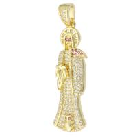 Cubic Zirconia Micro Pave Brass Pendant, gold color plated, fashion jewelry & DIY & micro pave cubic zirconia & for woman, two different colored, 12x38x5mm, Hole:Approx 4mm, 10PCs/Lot, Sold By Lot