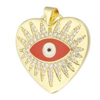 Cubic Zirconia Micro Pave Brass Pendant Heart gold color plated fashion jewelry & DIY & evil eye pattern & micro pave cubic zirconia & for woman & enamel red Approx 3.5mm Sold By Lot