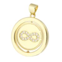 Cubic Zirconia Micro Pave Brass Pendant, Round, gold color plated, fashion jewelry & DIY & micro pave cubic zirconia & for woman, golden, 20x22x2.50mm, Hole:Approx 3mm, 10PCs/Lot, Sold By Lot