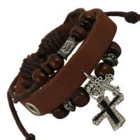 Leather Cord Bracelet, with Wax Cord & Tibetan Style, Cross, plated, Adjustable & fashion jewelry & Unisex, more colors for choice, Length:Approx 17-30 cm, Sold By PC