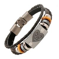 Leather Cord Bracelet, with Tibetan Style, Heart, plated, fashion jewelry & Unisex, more colors for choice, Length:Approx 20 cm, Sold By PC