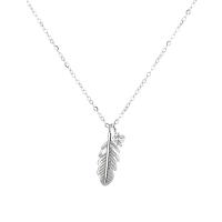 Cubic Zircon Micro Pave 925 Sterling Silver Necklace Feather platinum plated micro pave cubic zirconia & for woman 20mm Length Approx 17.7 Inch Sold By PC
