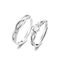 925 Sterling Silver Couple Ring, platinum plated, Adjustable & different styles for choice & micro pave cubic zirconia, Sold By PC