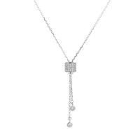 Cubic Zircon Micro Pave 925 Sterling Silver Necklace plated micro pave cubic zirconia & for woman Length 49 cm Sold By PC