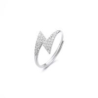 925 Sterling Silver Open Finger Ring Lightning Symbol plated Adjustable & micro pave cubic zirconia & for woman Sold By PC