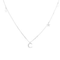 Cubic Zircon Micro Pave 925 Sterling Silver Necklace Moon and Star platinum plated micro pave cubic zirconia & for woman Length 40 cm Sold By PC