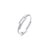925 Sterling Silver Open Finger Ring, platinum plated, Adjustable & micro pave cubic zirconia & for woman, Sold By PC