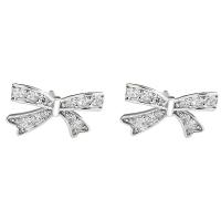 925 Sterling Silver Stud Earring, Bowknot, platinum color plated, micro pave cubic zirconia & for woman, 7mm, Sold By Pair