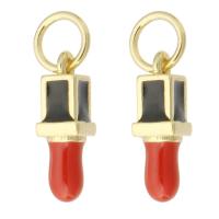 Brass Jewelry Pendants, Lipstick, gold color plated, fashion jewelry & DIY & for woman & enamel, two different colored, 4x12x4mm, Hole:Approx 3.5mm, 10PCs/Lot, Sold By Lot