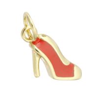 Brass Jewelry Pendants, Shoes, gold color plated, fashion jewelry & DIY & for woman & enamel, red, 13x10x2mm, Hole:Approx 3mm, 10PCs/Lot, Sold By Lot
