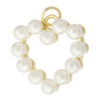 Pendentifs coeur en laiton, avec Plastique ABS perle, Placage de couleur d'or, bijoux de mode & DIY & pour femme, doré, 19x20x5.50mm, Trou:Environ 2.5mm, 10PC/lot, Vendu par lot