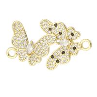 Cubic Zirconia Micro Pave Brass Connector, Butterfly, gold color plated, fashion jewelry & DIY & micro pave cubic zirconia & for woman, golden, 35x20x3mm, Hole:Approx 2mm, 10PCs/Lot, Sold By Lot