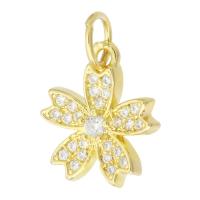 Cubic Zirconia Micro Pave Brass Pendant, Flower, gold color plated, fashion jewelry & DIY & micro pave cubic zirconia & for woman, golden, 11.50x13x3mm, Hole:Approx 3mm, 10PCs/Lot, Sold By Lot