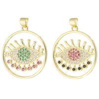 Cubic Zirconia Micro Pave Brass Pendant, Round, gold color plated, fashion jewelry & DIY & evil eye pattern & micro pave cubic zirconia & for woman, more colors for choice, 25x28x2mm, Hole:Approx 3mm, 10PCs/Lot, Sold By Lot