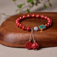 Cinnabar Bracelet, with Brass & Tibetan Style, gold color plated, folk style & for couple & enamel, red, 6mm, Length:Approx 18 cm, Sold By PC