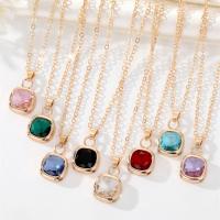 Zinc Alloy Necklace with Crystal with 1.97 extender chain Square gold color plated for woman nickel lead & cadmium free Length 19.7 Inch Sold By PC