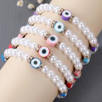 ABS Plastic Pearl Bracelet, with rhinestone Tibetan Style spacer & Polymer Clay, Evil Eye, gold color plated, for woman, more colors for choice, nickel, lead & cadmium free, Length:7.5 Inch, Sold By PC