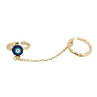 Zinc Alloy Double Finger Ring Evil Eye gold color plated for woman & enamel blue nickel lead & cadmium free 50mm Sold By PC