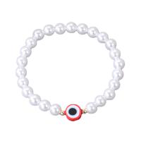 ABS Plastic Pearl Bracelet with Polymer Clay Evil Eye for woman Length 7.5 Inch Sold By PC